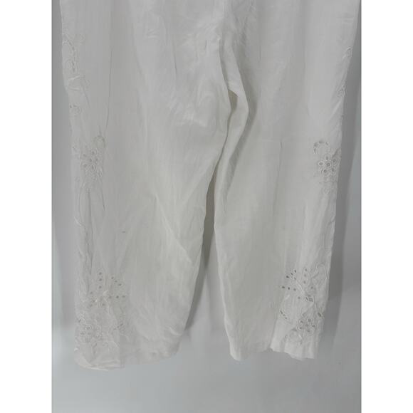 Kaelyn Max Vintage Pants Womens 14 White Canvas Sheer Floral Butterfly Cropped - Picture 10 of 16